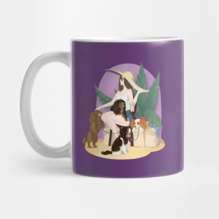 Fashionable Cavalier King Charles Spaniels and Woman Mug